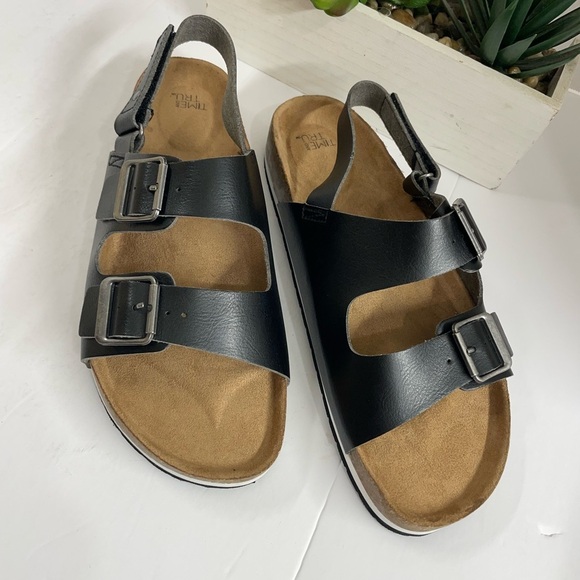 Time and Tru Black Sandals with Adjustable Straps and Cork Footbed - Picture 2 of 4